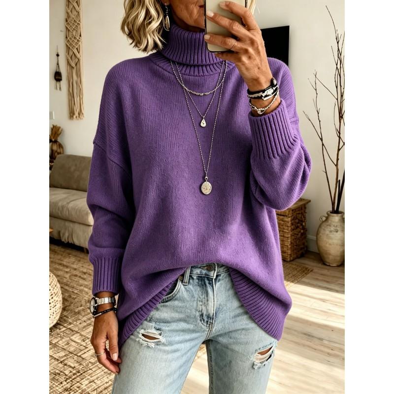 Womens Oversized High Neck Knit Sweater Soft Acrylic Pullover Fall Winter 2026