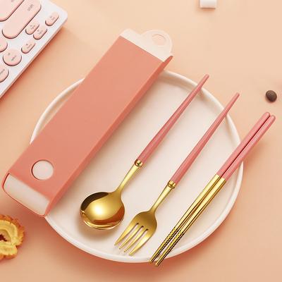 Set di Posate in Acciaio Inossidabile Cucchiaio Esterno Bacchette Set da Tre Pezzi Set di Posate Portatile per Studenti