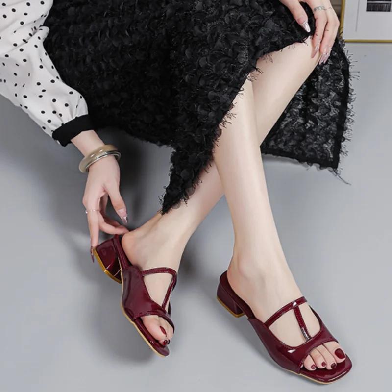 Summer Open-toe Comfortable/elegant Women's Slippers Fashionable New Style Square Head Shallow Mouth Sexy High-heeled Slippers