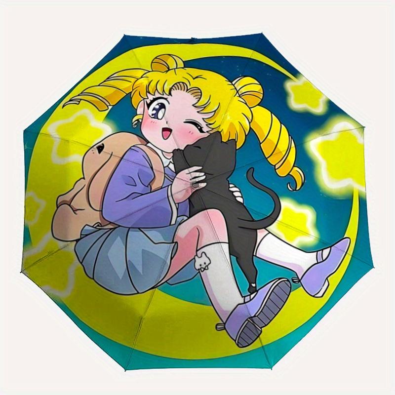 1pc Sailor Moon On the Moon Automatic Folding Umbrella - 3 Folding Design, Vivid Cartoon Pattern, Suitable for Outdoor Activities, A Gift for Fans In