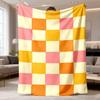 2026 New Flannel Blanket - Soft And Comfortable Plaid Print Blanket In Pastel Pink, Orange, And White with a Modern Design. Mach
