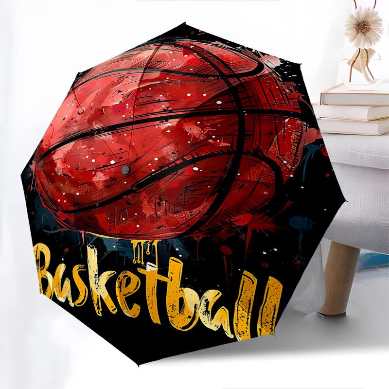 

1pc Basketball Automatic Folding Umbrella, Portable 3-Fold Design with Iron Frame, Perfect for Outdoor, Ideal as a Gift for Basketball Fans and Travel