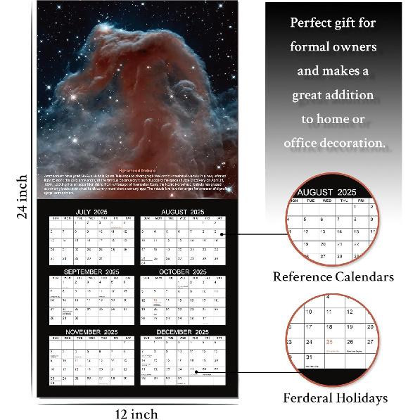 2026 Wall Calendar - Hubble Telescope Wall Calendar 2026, January 2026 - December 2026, 12" x 24" (Open), Hanging Hook, Blocks and Holidays -