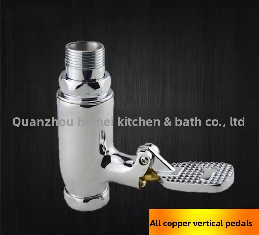 Copper 90-Degree Foot-Pedal Flush Valve with Press-To-Flush Delay Feature Modern Minimalism Design for Toilets