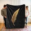 1pc Black Feather Print Flannel Blanket - Soft, High-Definition Digital Print, 100% Polyester, All-Season Comfort, Perfect Gift