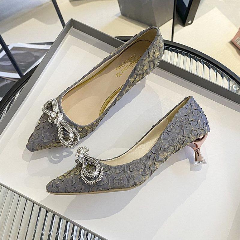 Rhinestone Woman Pumps Pointed Toe With Medium Heels Shoes for Women Korean Style Comfortable and Elegant Y2k Wedding Bride Shoe
