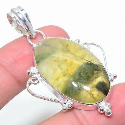 

Natural Prehnite Gemstone Handmade 925 Sterling Silver Pendant 2.29 d3g01