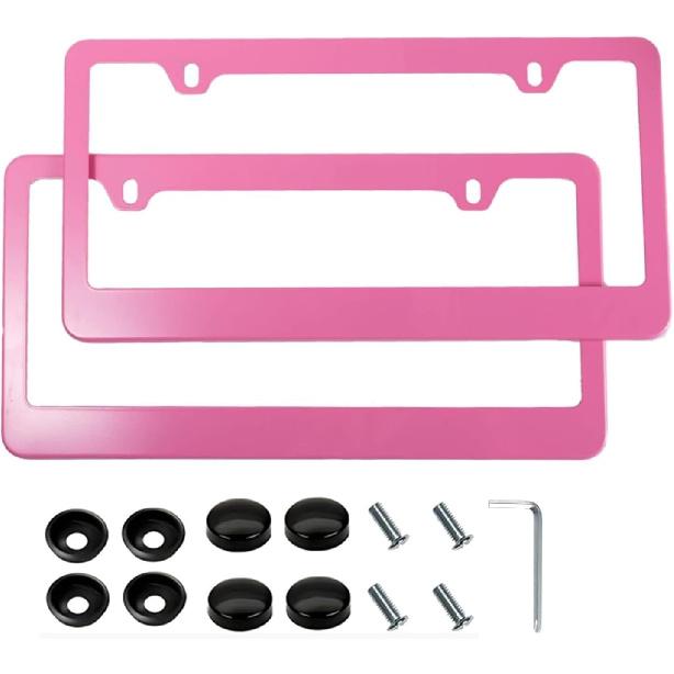 Fashion US Universal Matte Red License Plate Frames,Premium Stainless Steel License Plate Holder,Weather Proof License Plate Cover for Women(2