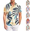 Men Short Sleeve Button Down Collared Shirt with Printed Beach Landscape Pattern Casual Relaxed Fit Top