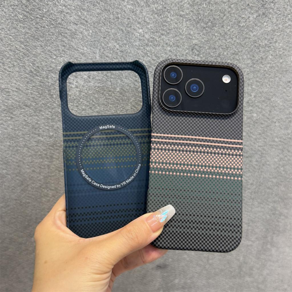 Half Border Carbon Fiber PC For Magsafe Phone Case For iPhone 17 Air 16 15 14 Plus 13 12 Pro Max Starry Sky Texture Cover