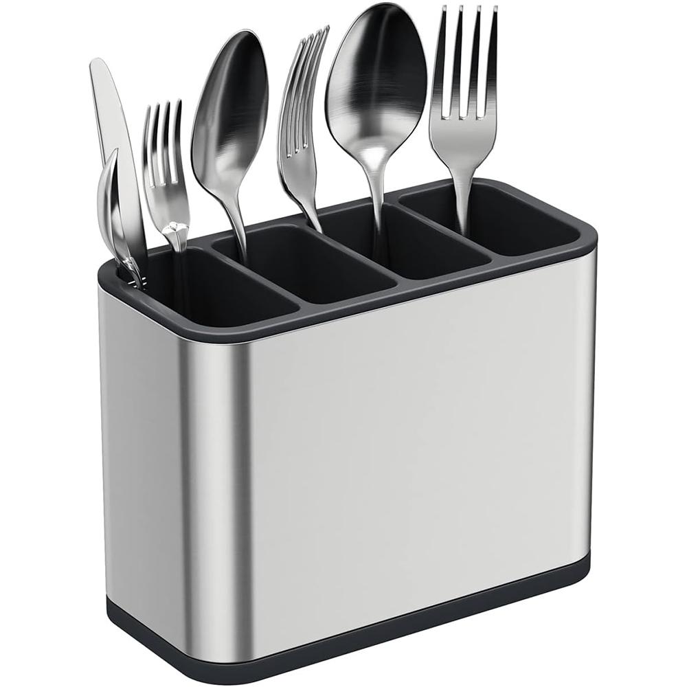LMETJMA Silverware Caddy Cutlery Organizer Stainless Steel Utensil Drying Rack Flatware Holder with 4 Divided Compartments