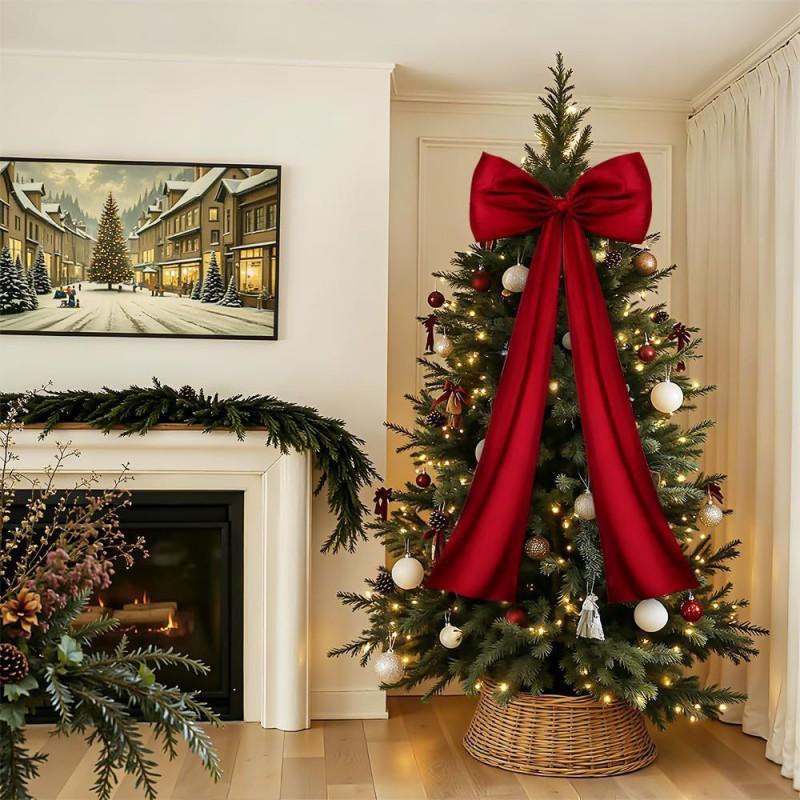 Large Christmas Tree Topper Bow Ornament DIY Ribbon Decor Holiday Home Decoration Wine Red Pink