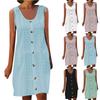 Dresses For Womens Vintage Elegant U Neck Button Long Dress Summer Casual Sleeveless Hollow Out Midi Dress