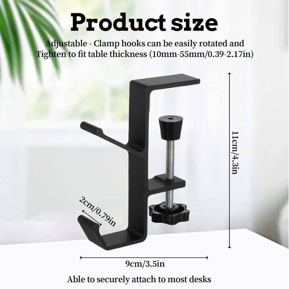 1Pcs Clamp-On Under Desk Hook – Adjustable Arm Headphone & Bag Holder for Desks 1–5cm Thick – Backpack, Purse, Handbag Hanger