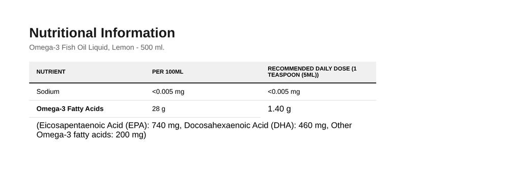 Omega-3 Fish Oil Liquid, Lemon - 500 ml.