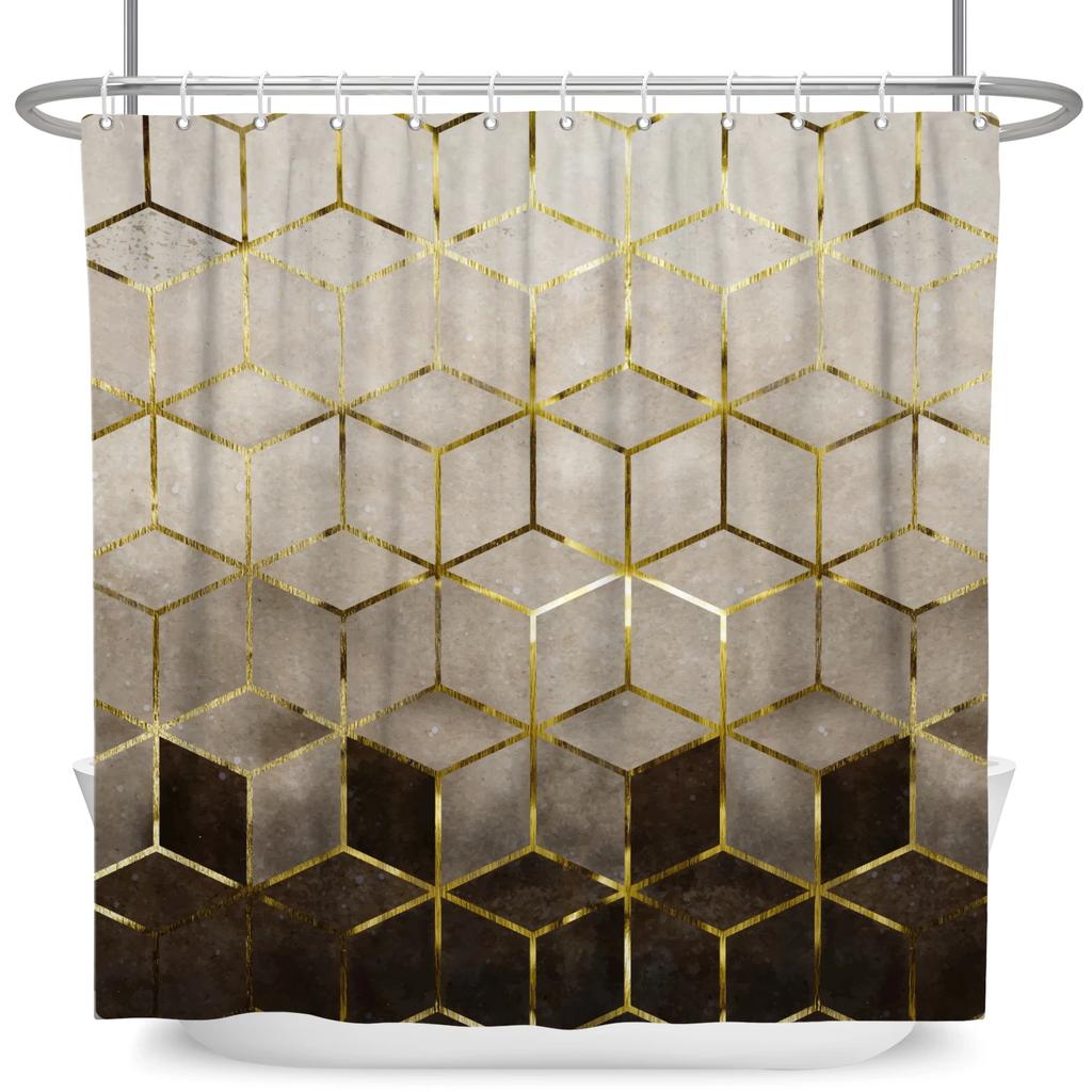 Black Gold Marble Shower Curtains For Bathroom Abstract Golden Modern Luxury Shower Curtain Waterproof Fabric With Hooks