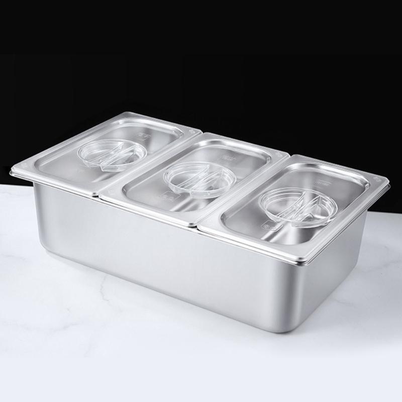 Catering Display Container Countertop Stainless Steel Pan with Acrylic Lid for Food Storage Practical Seasoning Box