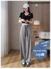 145 Petite Ice Silk Plaid Wide-Leg Pants for Women - Thin, High-Waist, Straight-Leg, Casual Fit for Spring and Autumn