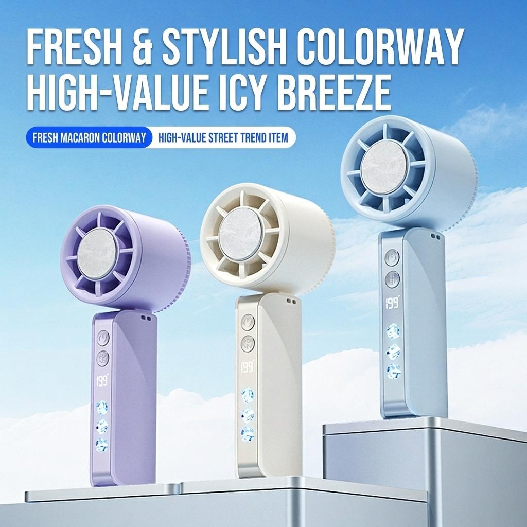 Xiaomi 2026 199 Speeds Portable Handheld Fan with Ice Cooling Tech Turbo 180° Foldable Personal Fan with Digital Display for OUTDOOR