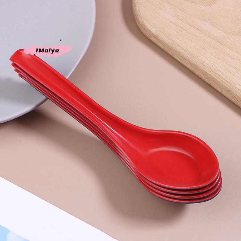 10Pcs Anti-Shock Melamine Porcelain Spoons Red & Black Dumpling Soup Spoon Kitchen Restaurant Bar Cutlery