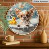 2D Flat, 1pc Round Aluminum Cute Chihuahua Bathing Metal Sign, Funny Dog with Rubber Duck & Bubbles Vintage Wall Plaque, Perfect for Bathroom, Pet