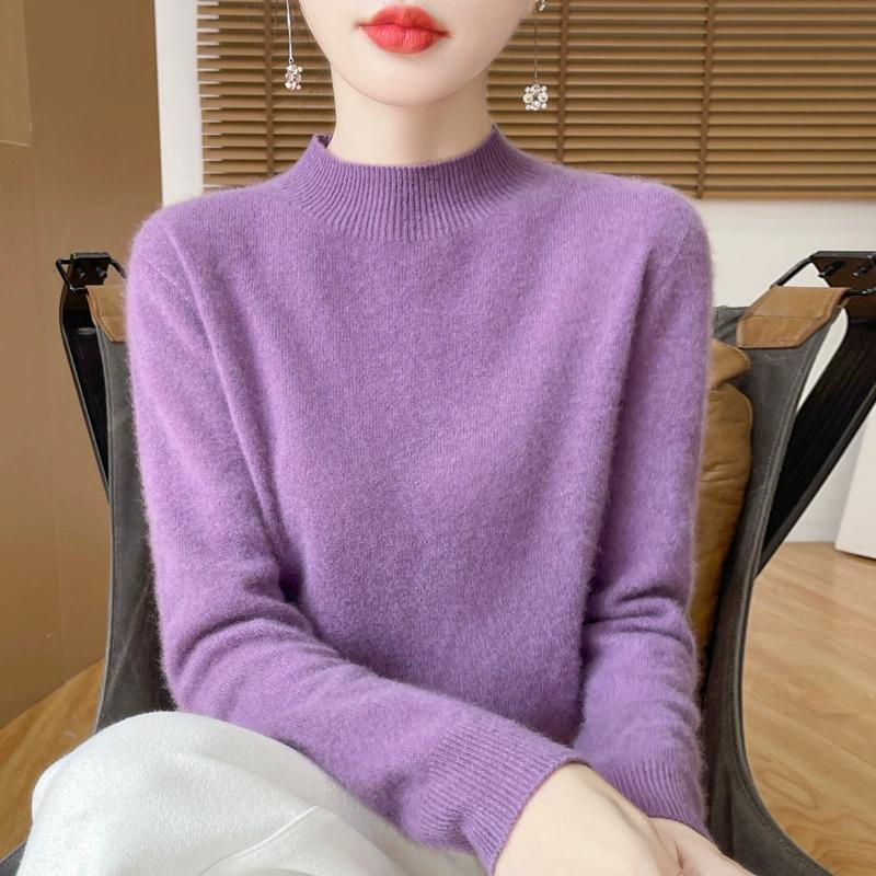 Fashion Wool Sweater Women's Mock-Neck Knitwear Cashmere Pullovers Autumn Winter Long Sleeve Jumpers Clothing Tops