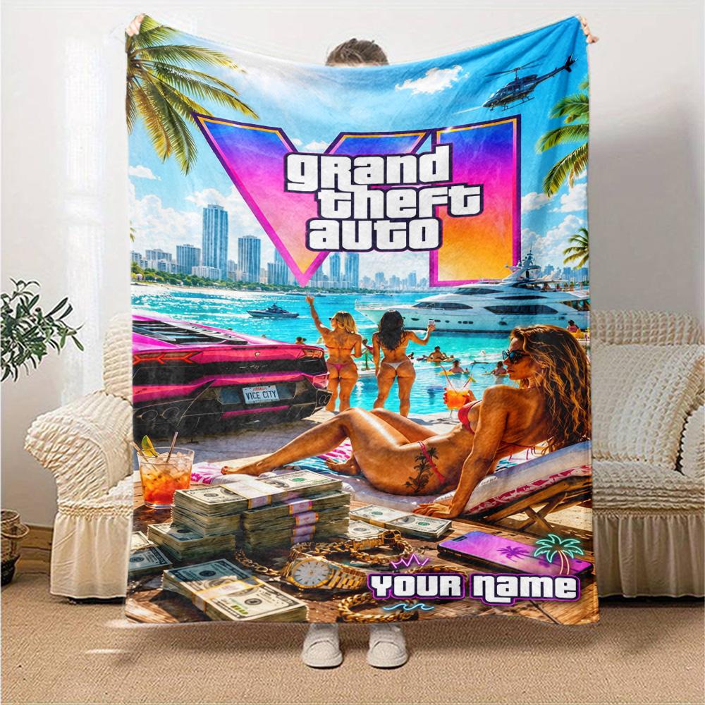 Grand Theft Auto Personalized Text Blanket Throw Personalized Blanket Comfortable Throw For Office Office Chair Couch Home Decor for All Occasions