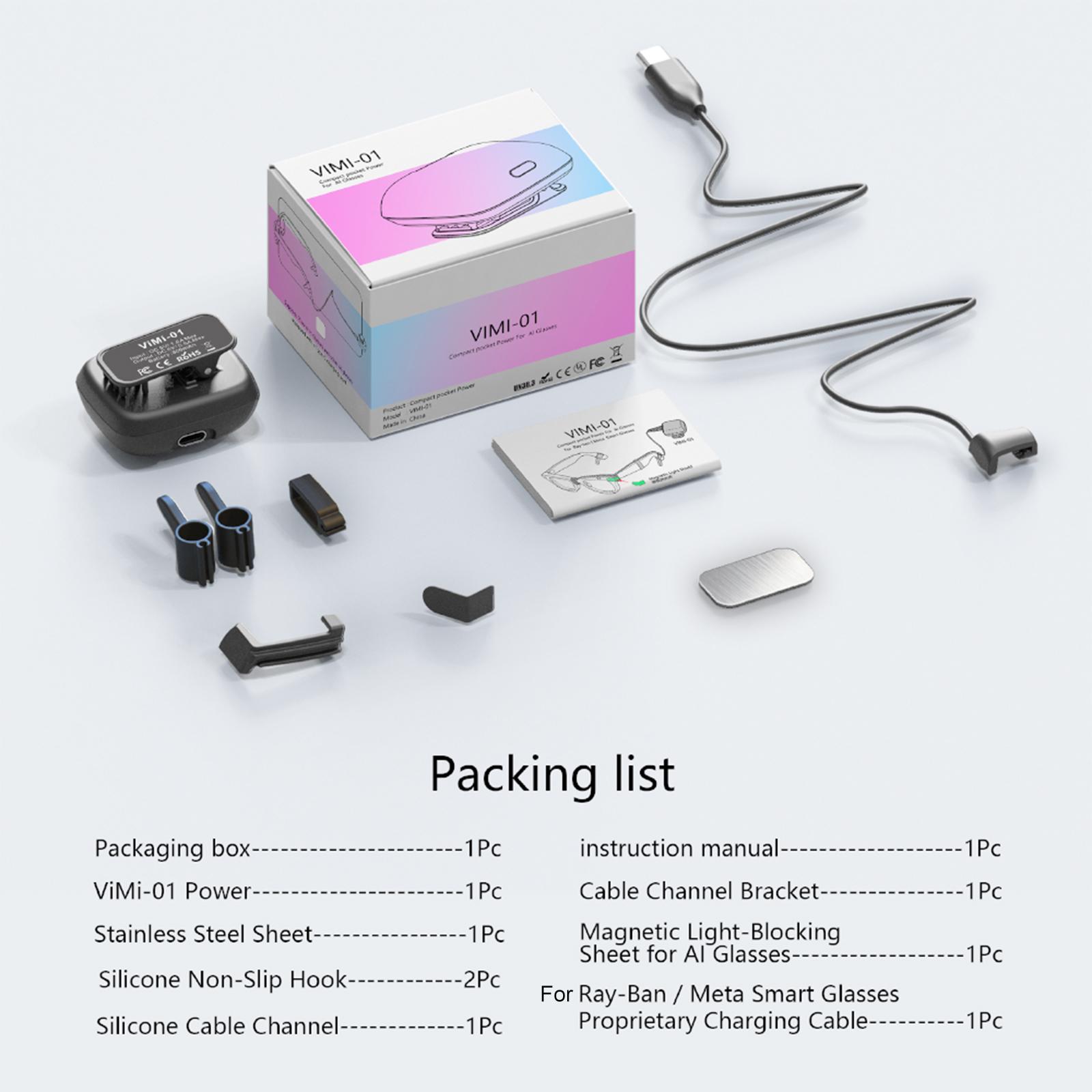 

Mini Travel Charger 800mAh Charging Adapter Travel-Friendly Design Power Supply Accessories for Meta Smart Glasses Accessories