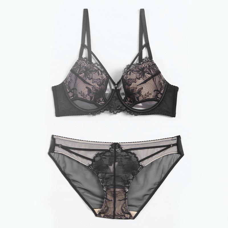 

Осенний кружевной комплект нижнего белья - Сексуальный, поддерживающий, бюстгальтер против провисания для более миниатюрного вида 34B чёрный