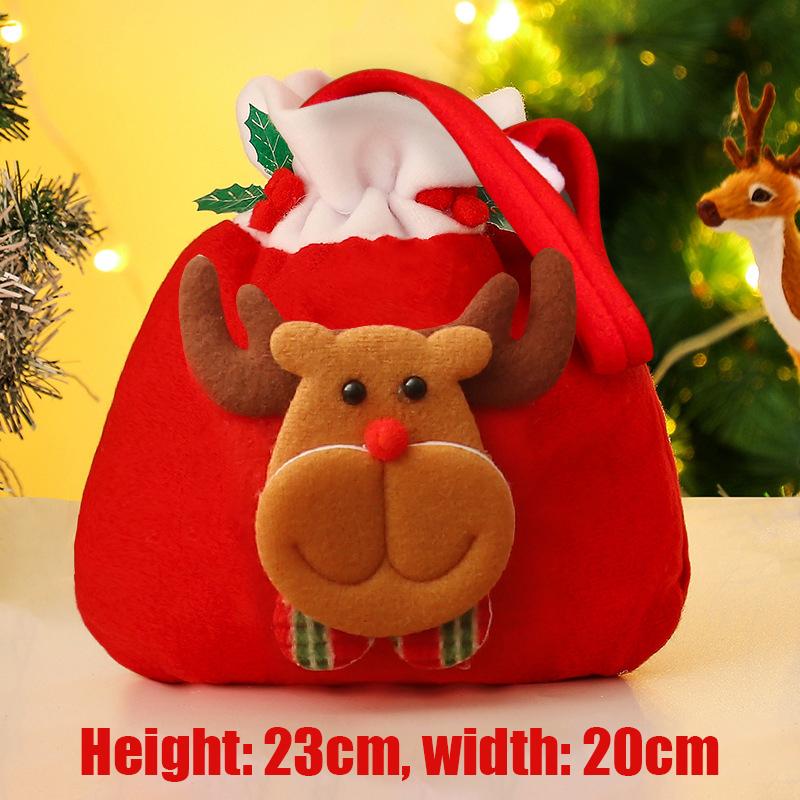 4Pcs Christmas Bags Drawstring Flannel Xmas Gifts Bag Santa Sack Children Gift Storage Bag New Year Candy Pouch Snowman Elk Bear