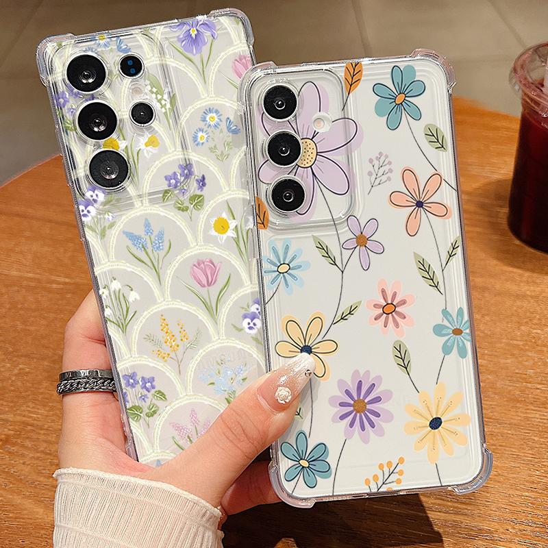 Blumenmuster Handyhülle Für Samsung Galaxy S26 S25 S24 S23 Ultra S22 S26 Plus S21 S24 S25 FE Transparent Stoßfest Weiche Abdeckung