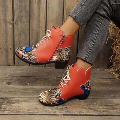 Women's Shoes 2024 High Quality Side Zipper Women's Boots Fashion Color Matching Modern Boots Women New Cross Lacing Ankle Boots