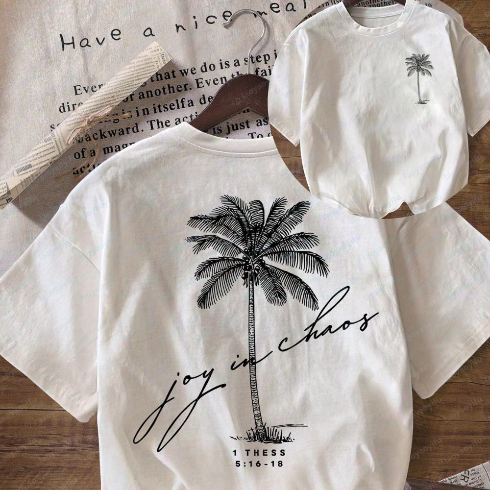 Women's T-shirt with Palm Tree Print Casual Round Neck Short Sleeve All-season Fabric Summer Hi