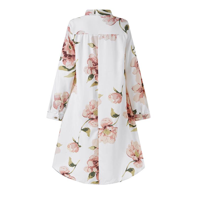 2024 Women's Floral Print Asymmetrical Round Neck Shirt Dress