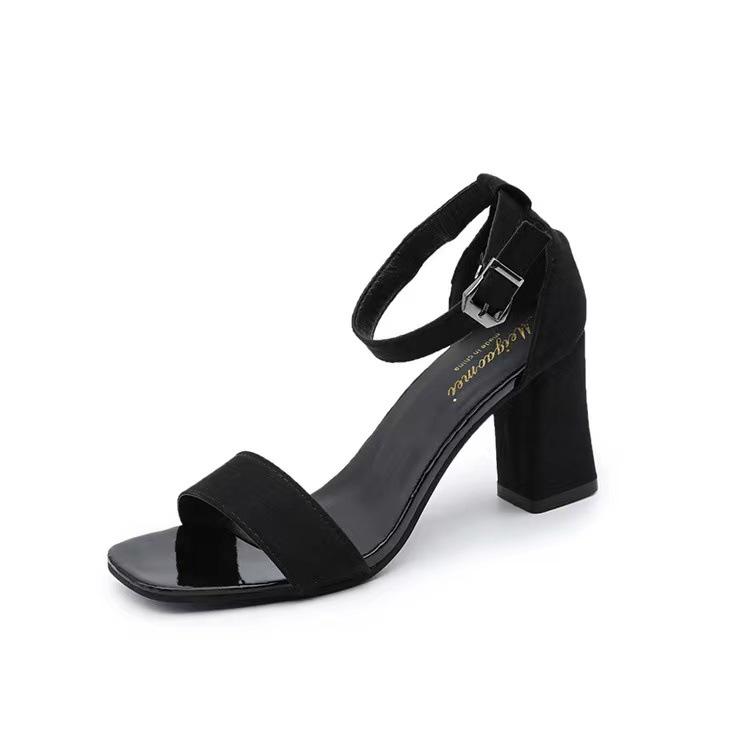 Sandals women's summer new thick heel black student open-toe buckle strap Roman high heels women