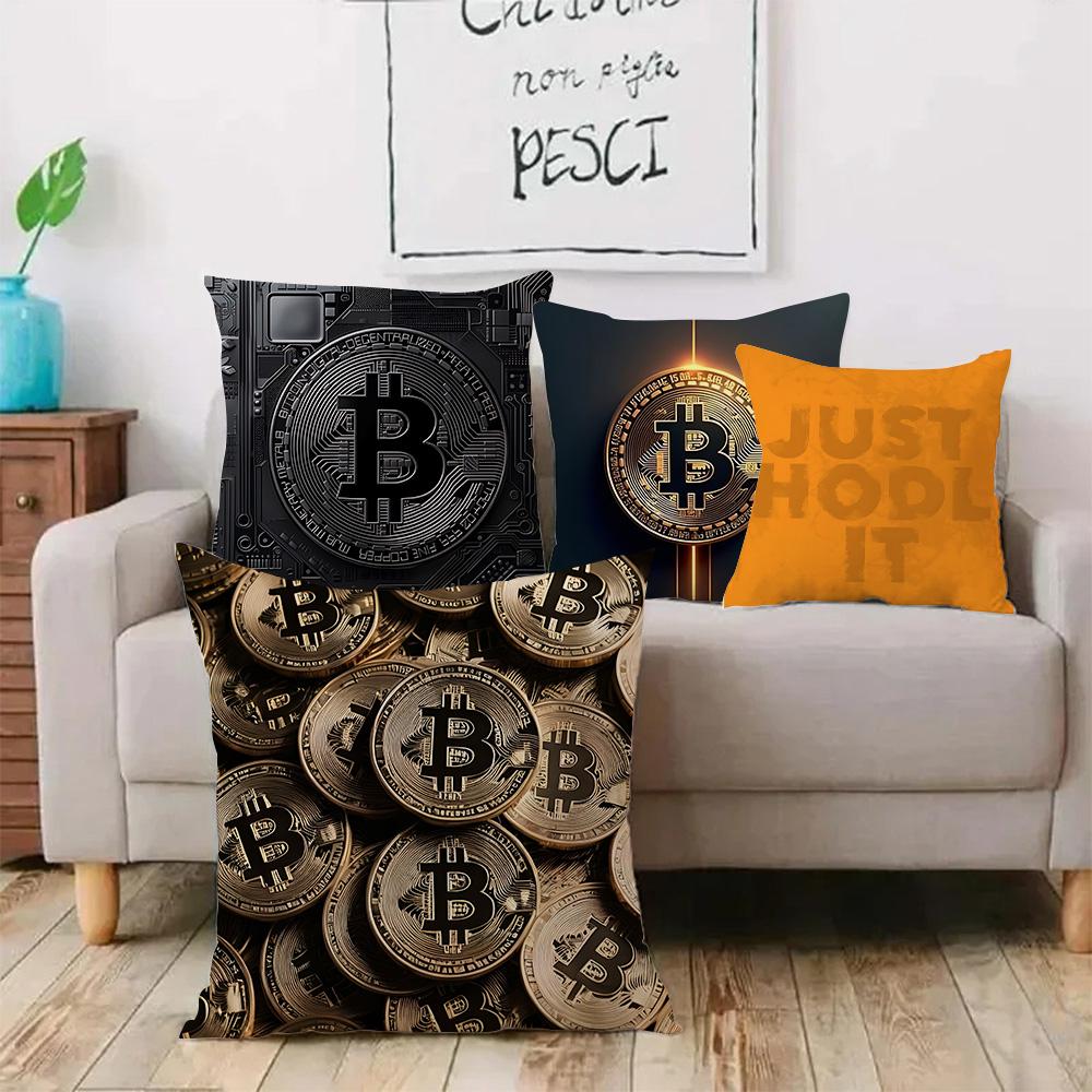 Cool Popular B-BitcoinS Pillow Covers Cartoon Sofa Decorative Home Double-sided Printing Short Plush Cute Cushion Cover