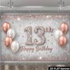 2D Diamond 13th Birthday Backdrop - Rose Gold Glitter Banner for Girls 13th Birthday Photoshoot