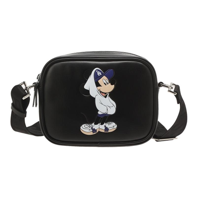 MLB x Disney Mickey Mouse Print Leather Shoulder Crossbody Bag Unisex bags Black Ivory 32BGKD011 Boston Red Sox Ivory White