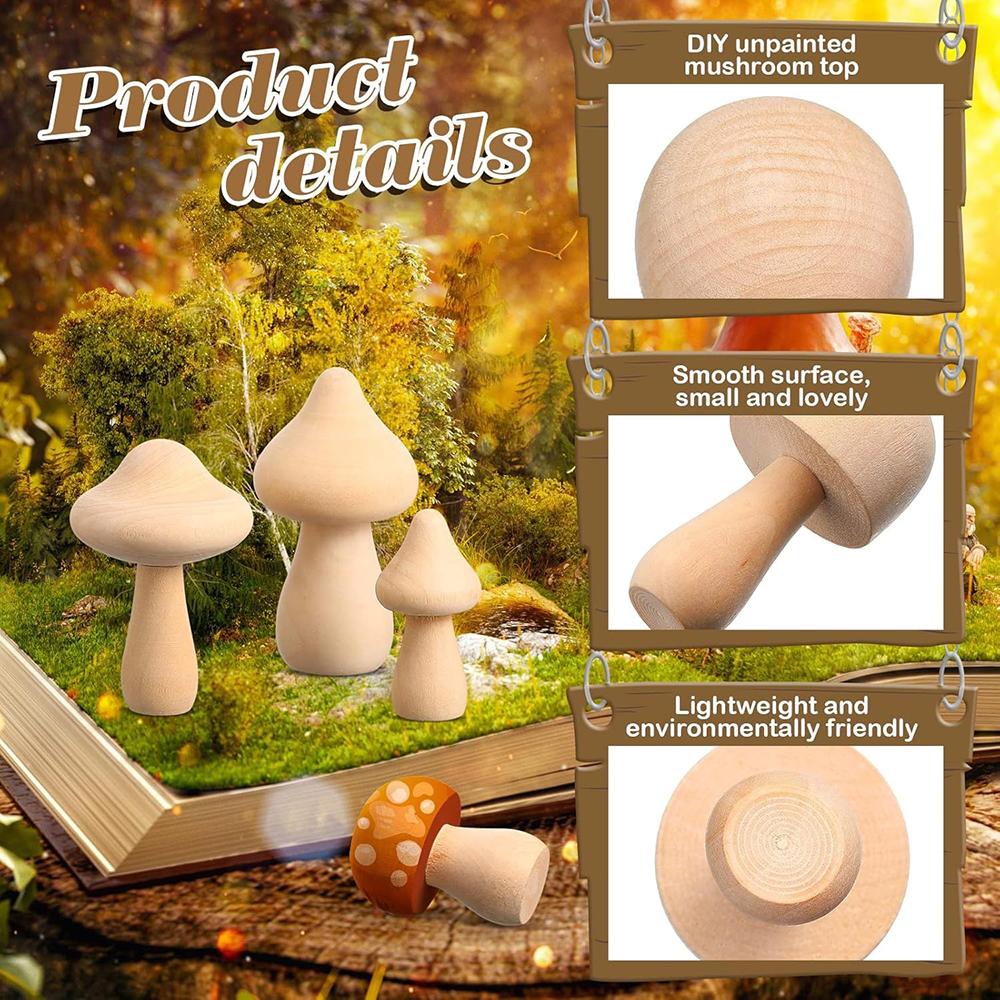 2PCS Unfinished Wooden Mushroom Natural Wood Mushrooms for DIY Crafts and Arts Paint Color Ornaments for Home Decorations