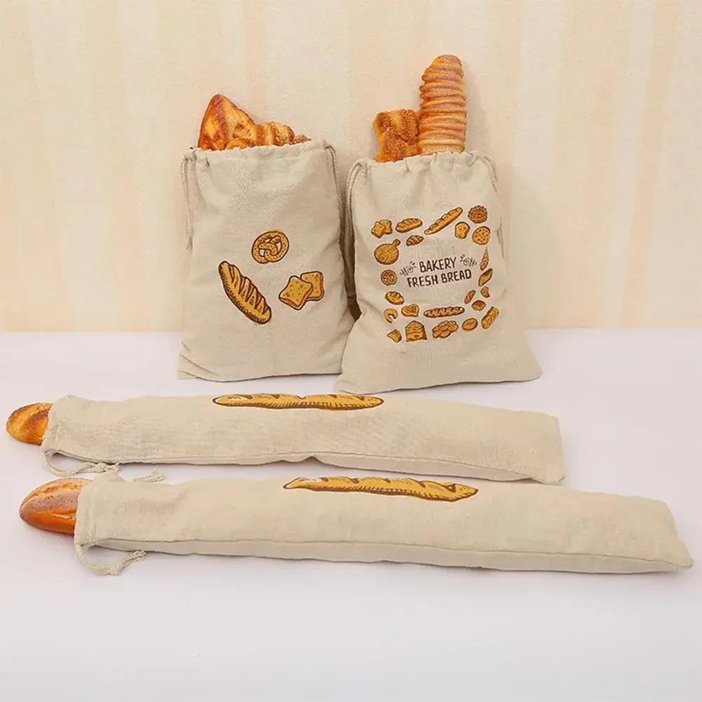 Reusable Drawstring Linen Bread Bags Large Washable Storage Food Accessories Home Unbleached Kitchen Organizer