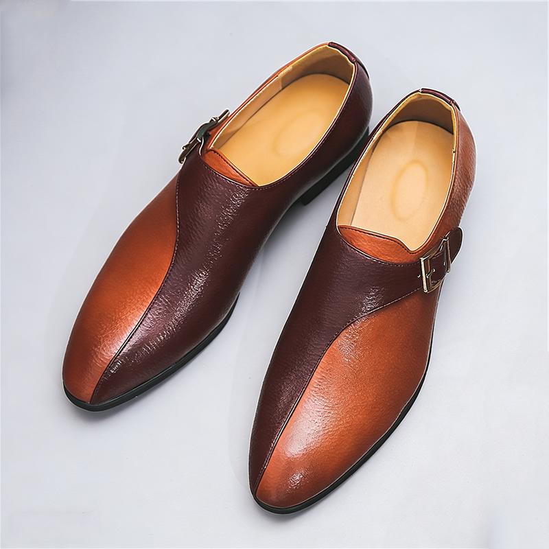 Designer Trend New Pointed Black White Monk Strap Shoes for Men Formal Wedding Prom Dress Homecoming Sapato Social Masculino