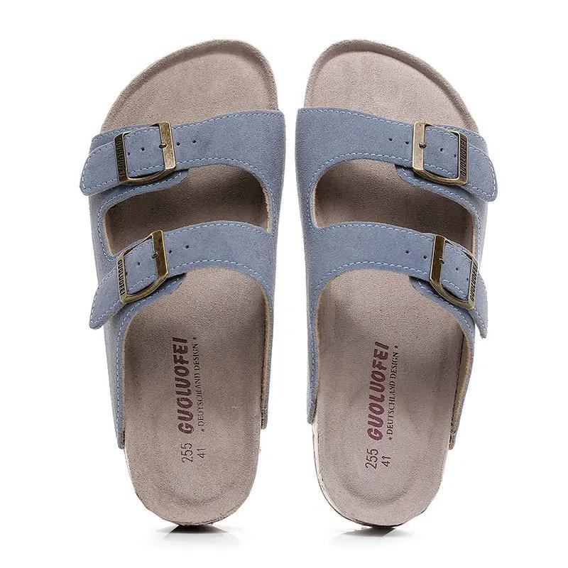 Fashion Fashion Cork Slippers Women's Summer Outdoor Antiskid Couple Leather Sandals Vacation Beach Slippers Flip Flops Big Size 35-46