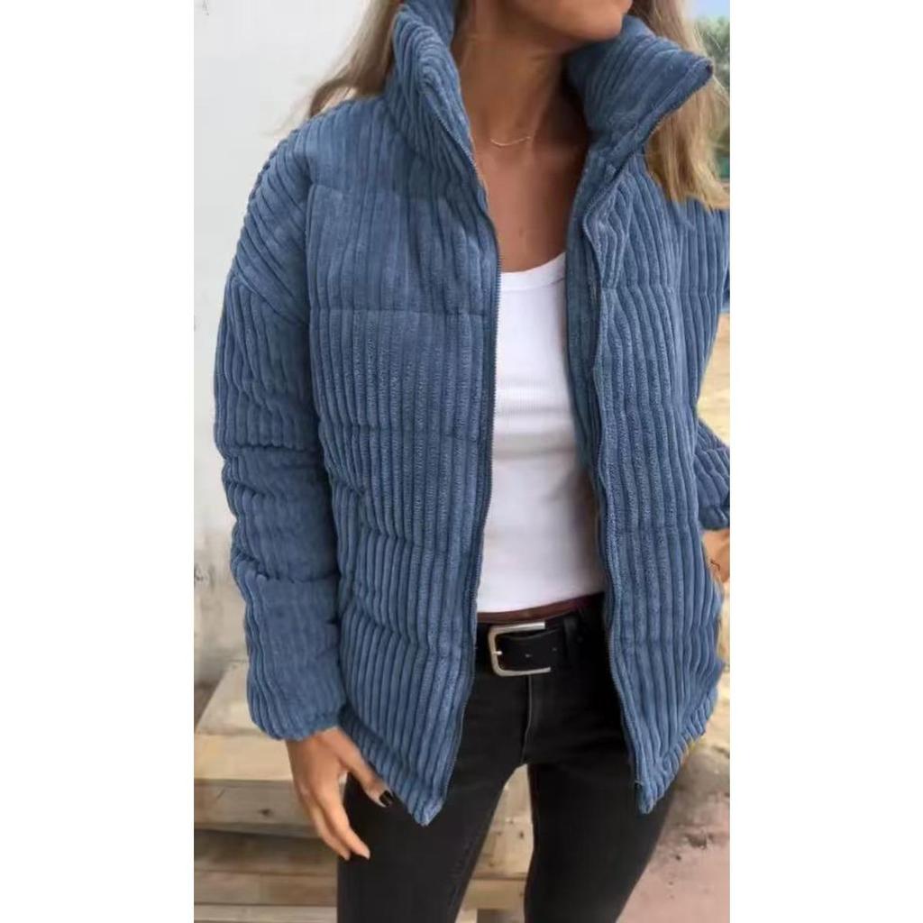 2026 Autumn Winter Women's Corduroy Stand Collar Long Sleeve Short Jacket with Pockets