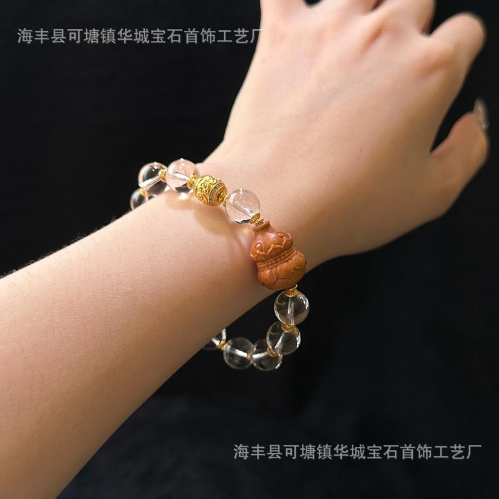White Crystal Bracelet Natural Citrine Bracelet Lucky S925 Sterling Silver Barbie Sandalwood Gourd Crystal Bracelet