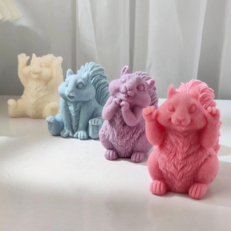 Niedliches Eichhörnchen Silikon Aromatherapie Kerzenform Cartoon Großer Schwanz Tier Duftkerze Ornament Desktop Heimdekorationen