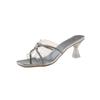 Fairy open-toed slippers female wearing rhinestone transparent semi-mop 2025 summer new fashionable versatile high-heeled cool slippers