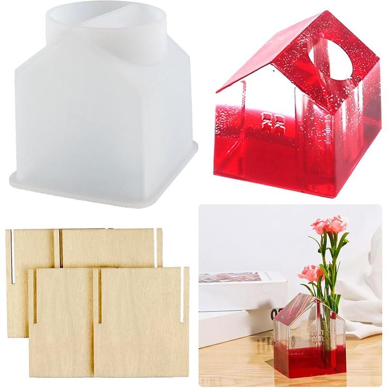 Silicone House Vase Mold DIY Concrete Flower Pot Mold Cement Plaster Pen Holder Mold Plant Pot Decor Craft