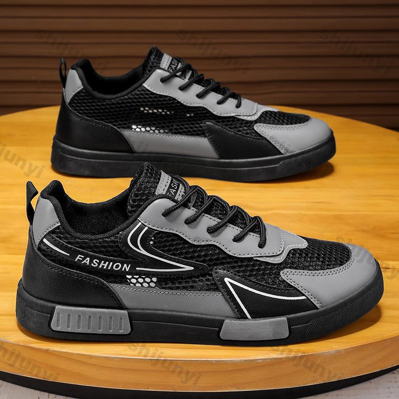 Mode Herren Vulkanisierte Schuhe 2025 Sommer Neu Mesh Hohl Atmungsaktiv Rutschfeste Sneakers Bequeme Mode Schnürschuhe Lässige Flache Schuhe
