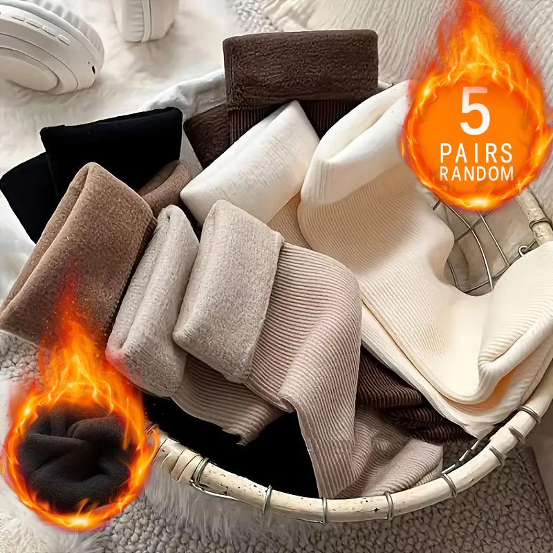 

5 Pairs Women s Thick Warm Socks – Soft Solid Color Mid-Calf Crew Socks, Cozy Versatile Winter & Autumn Everyday Socks One Size