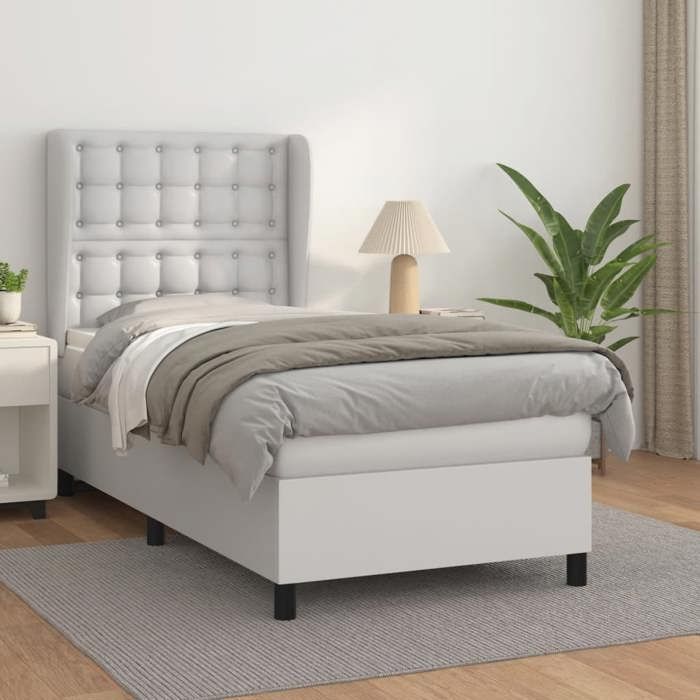 3129010 vidaXL Bed with Box Spring and Mattress White 90x200 Cm Faux Leather